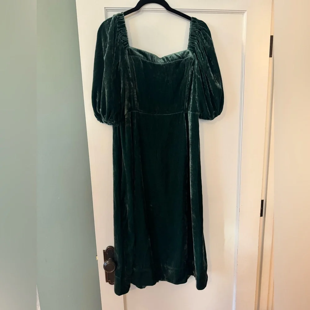 J.Crew Puff-sleeve Velvet Midi Dress Size 10 - Picture 3 of 5